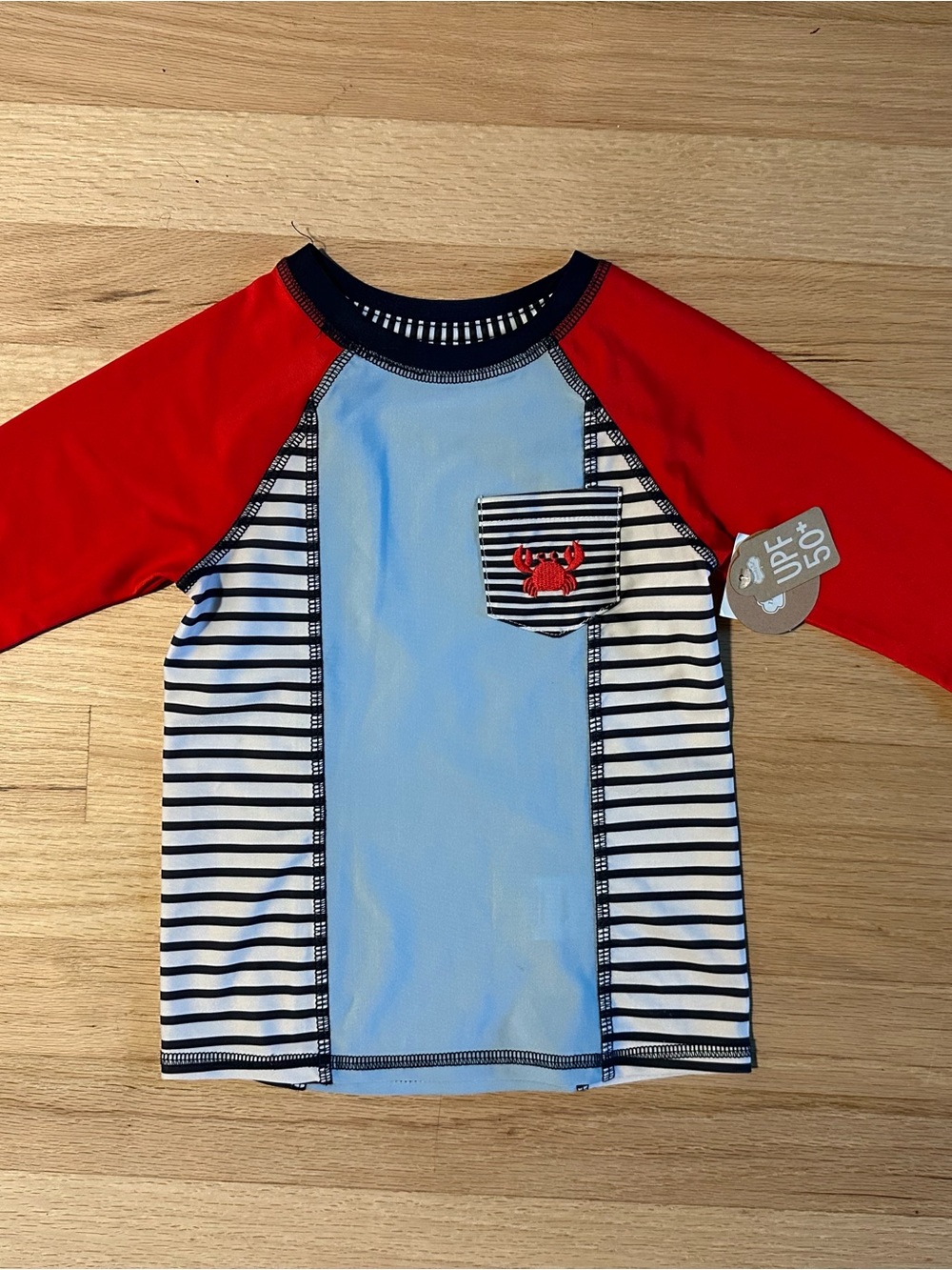 ⚡️NWT Mudpie 2T 3T Medium Nautical Rash Guard with Crab and Stripes SPF 50 Swim